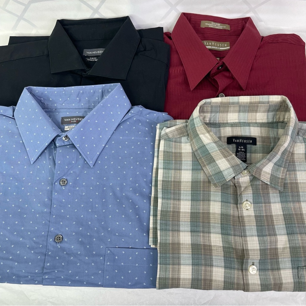 Van Heusen Men's Button Down Dress Shirt Bundle Lot of 4 Size Large L